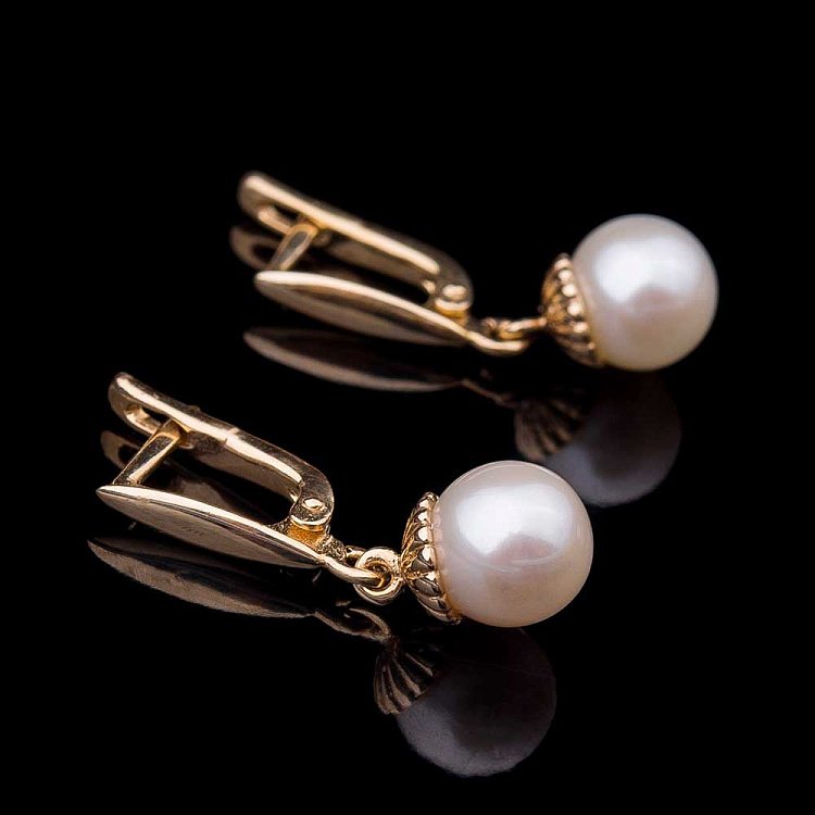 Золотые серьги с культ. пресн. жемчугом с03889 от ювелирного магазина Оникс - 3