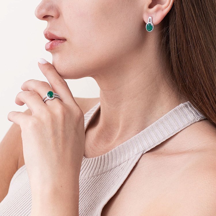 Срібні сережки з агатом і фіанітами 2935/9р-GRAG від ювелірного магазину Онікс - 2