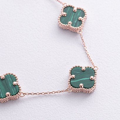 Браслет "Клевера" с малахитом (красное золото) б05443 №3