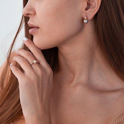 Золотые серьги (культ. пресн. жемчуг, фианиты) с04994 №3