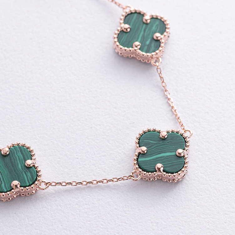 Браслет "Клевера" с малахитом (красное золото) б05443 от ювелирного магазина Оникс - 2