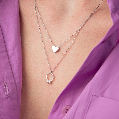 Золоте кольє з заручальною каблучкою і серцем (фіаніт) кол02467