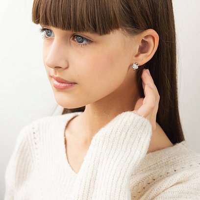 Детские серебряные серьги "Hello Kitty" (эмаль) 123070 №2