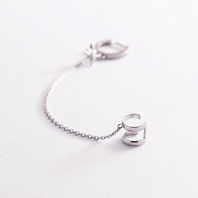 Срібна сережка - каффа з фіанітами 4996 №4