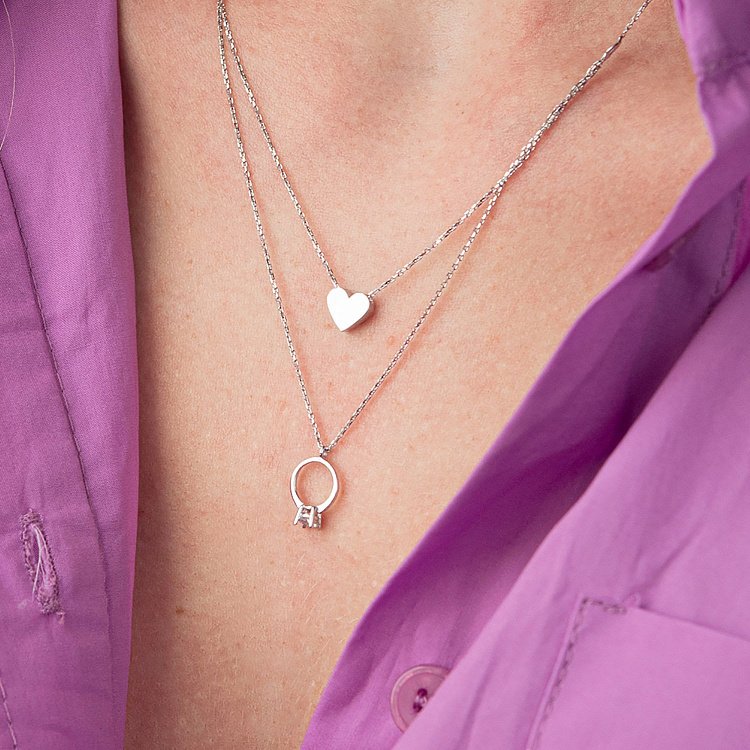 Золоте кольє з заручальною каблучкою і серцем (фіаніт) кол02467 від ювелірного магазину Онікс