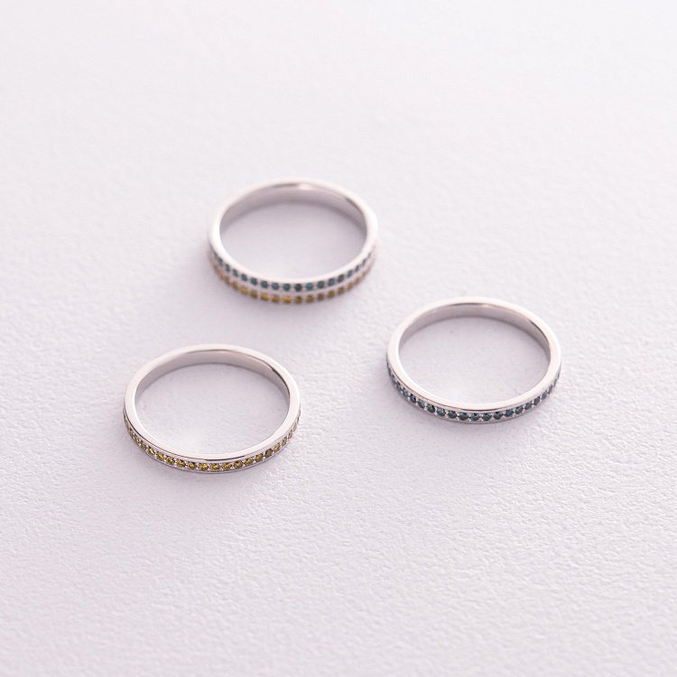 Золота каблучка "Прапор України" з блакитними та жовтими діамантами 232321121 від ювелірного магазину Онікс - 7