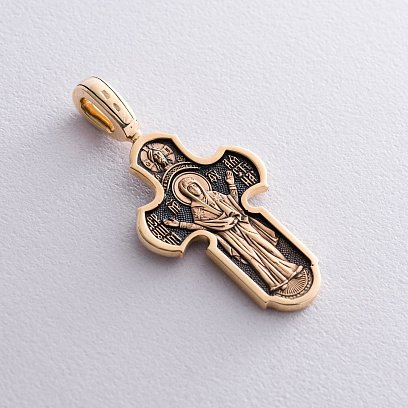 Православный крест "Господь Вседержитель. Икона Божией Матери «Нерушимая Стена" (чернение) п02185 №3