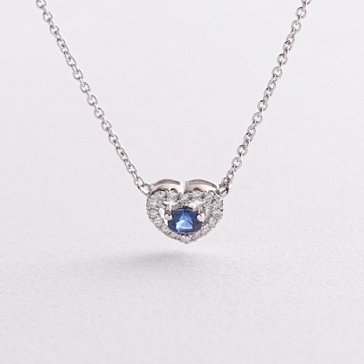 Золотое колье "Сердечко" (бриллианты, сапфир) колб0163ca