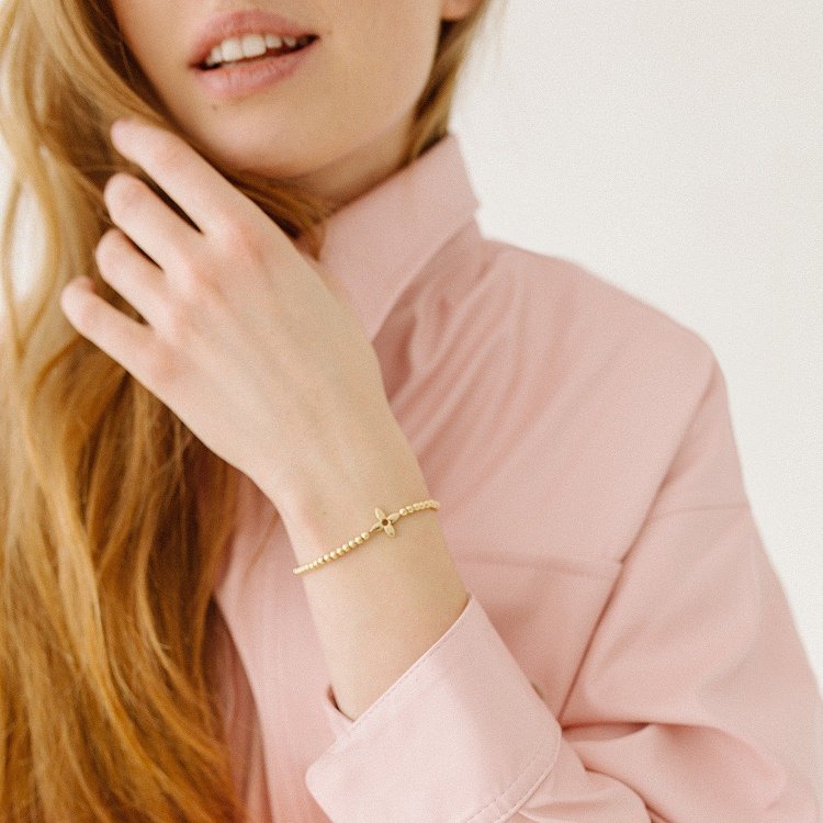 Кульковий браслет "Конюшина" в жовтому золоті б04436 від ювелірного магазину Онікс - 2