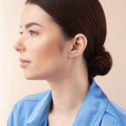 Золотые висячие серьги с шариками (протяжки) с08275 №2