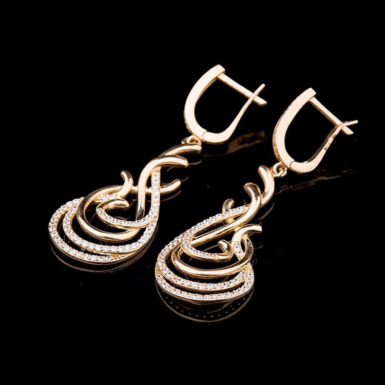 Золотые серьги с фианитами с03353 от ювелирного магазина Оникс - 1