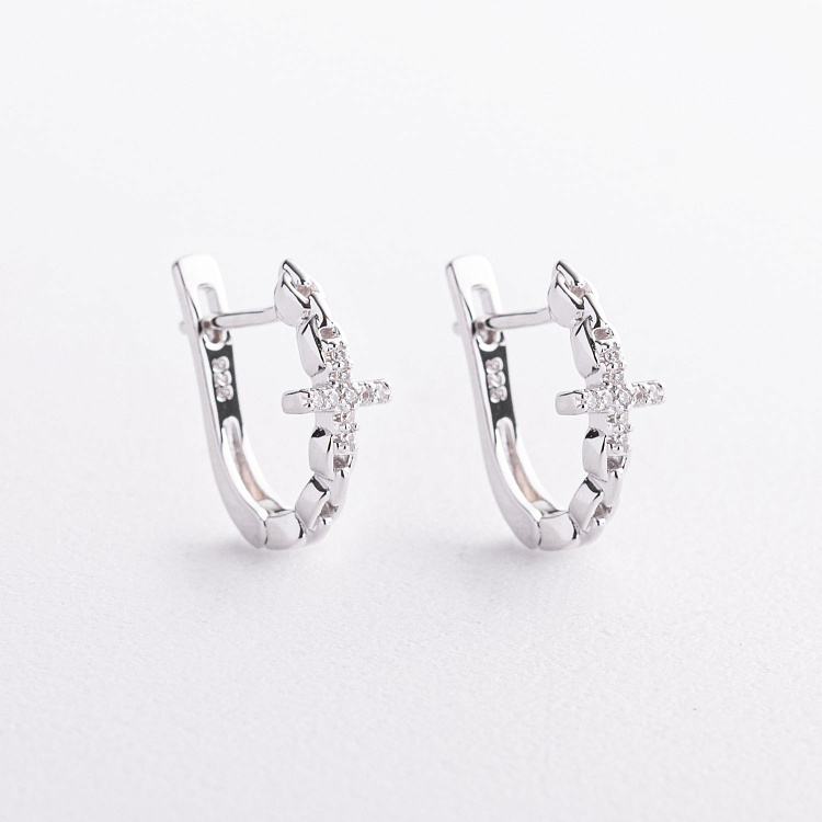 Срібні сережки "Хрестики" з фіанітами 123542 від ювелірного магазину Онікс
