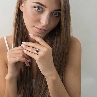 Золотое кольцо с сапфирами и бриллиантами R01555mi №6