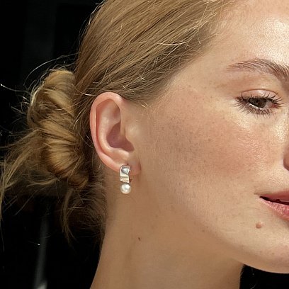 Серебряные серьги - пусеты "Дарла" с жемчугом 7071 №2