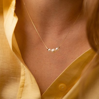 Колье с шариками и жемчугом (желтое золото) кол02405 №6