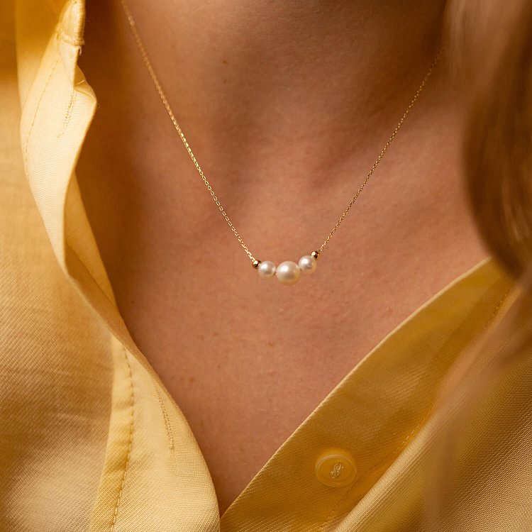 Колье с шариками и жемчугом (желтое золото) кол02405 от ювелирного магазина Оникс - 6