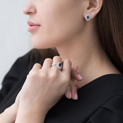 Золоті сережки-пусети (сапфір, діамант) с335ri №2