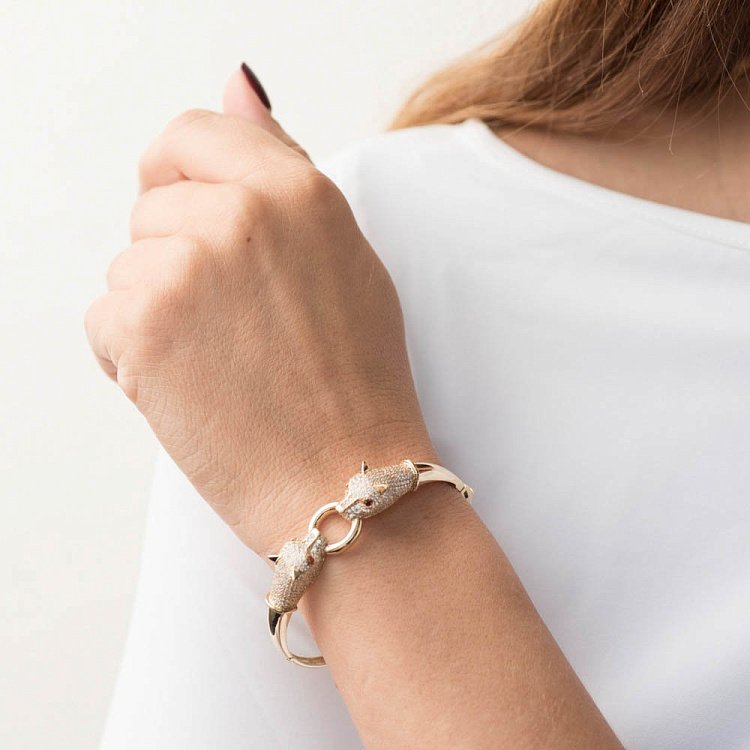 Золотий браслет "Дві пантери" (фіаніти) б03473 від ювелірного магазину Онікс - 3