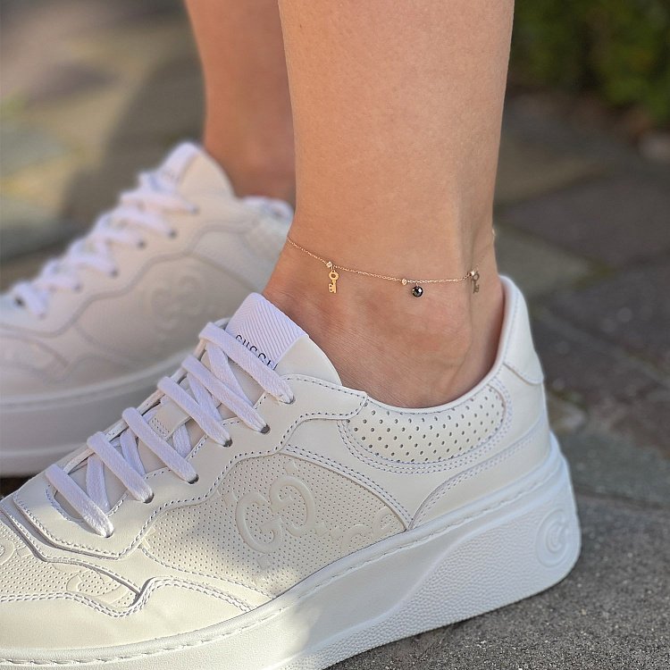 Золотий браслет "Ключики" на ногу (фіаніти) б04880 від ювелірного магазину Онікс - 3