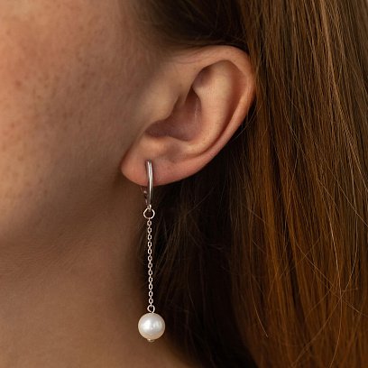 Серебряные серьги с жемчугом на цепочке 2333/1р-PWT №2