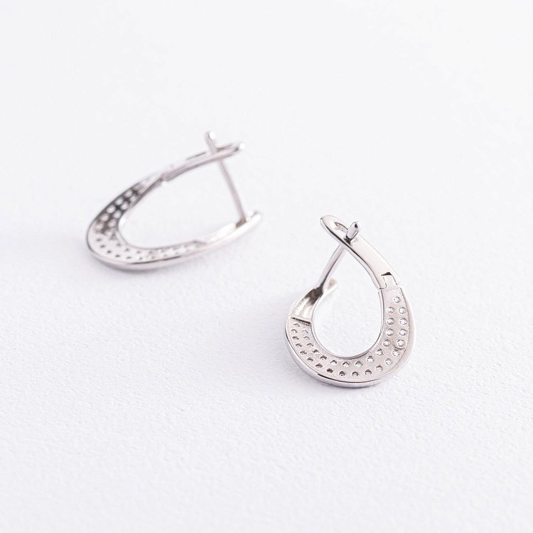 Серебряные серьги "Капельки" с фианитами 123037 от ювелирного магазина Оникс - 2