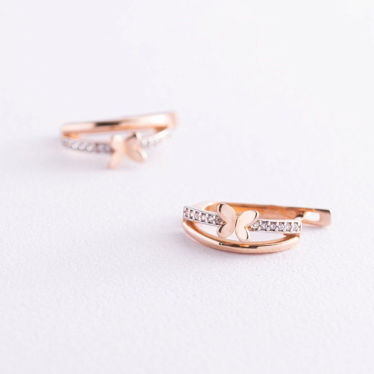 Золотые серьги с бабочками с04909 от ювелирного магазина Оникс - 2