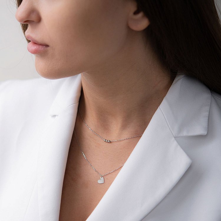 Подвійне кольє "Сердечко з кульками" в білому золоті кол01767 від ювелірного магазину Онікс - 1