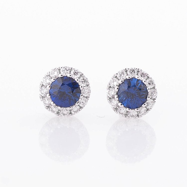 Золотые серьги - пусеты с сапфиром и бриллиантами сб0034mi от ювелирного магазина Оникс