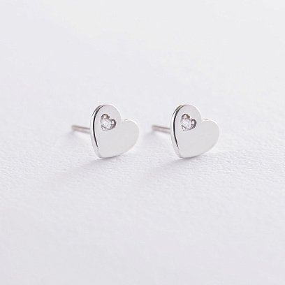 Золотые серьги "Сердечки" с фианитами с06722