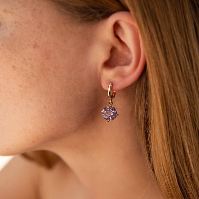 Золотые серьги "Влечение" с аметистом с08527 №2