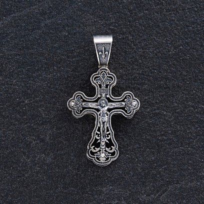 Серебряный крест "Распятие. Спаси и Сохрани" с эбеновым деревом mini 1071