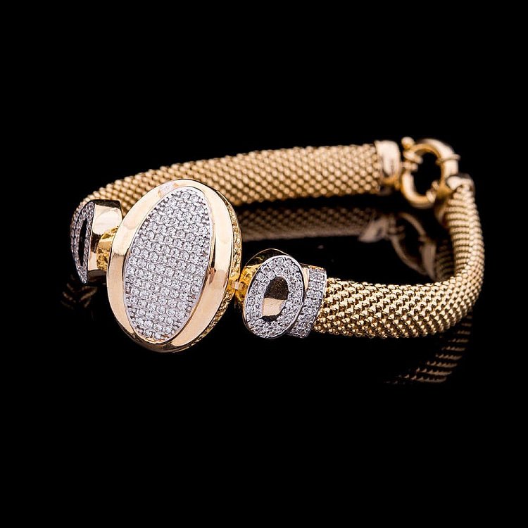 Ексклюзивний золотий браслет з фіанітами (плетіння "Попкорн") б02013 від ювелірного магазину Онікс - 1