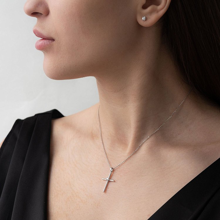 Золотий хрестик з діамантом пб0225ri від ювелірного магазину Онікс - 1