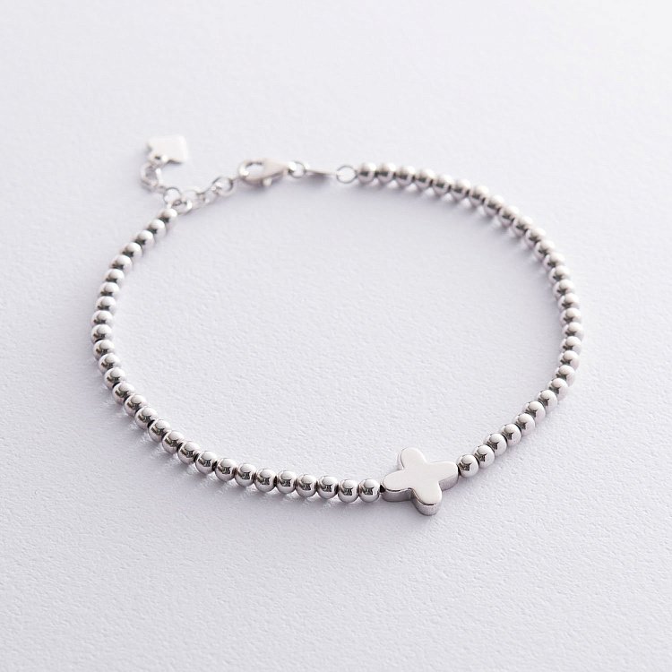 Кульковий браслет "Конюшина" в білому золоті б04435 від ювелірного магазину Онікс