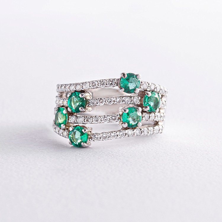 Золота каблучка з діамантами і смарагдами 762пр від ювелірного магазину Онікс - 6