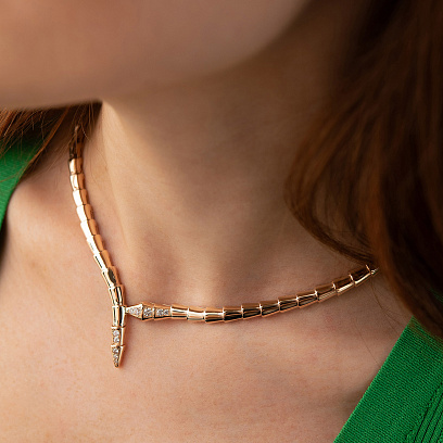 Колье "Змея" в красном золоте (фианиты) кол02589 №6