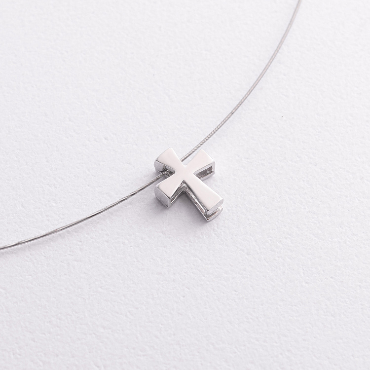 Открывающийся крестик Минимал в белом золоте п03176 от ювелирного магазина Оникс - 2