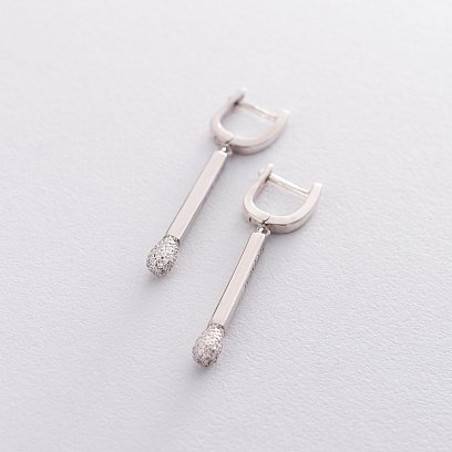 Срібні сережки "Сірники" з фіанітами 122506