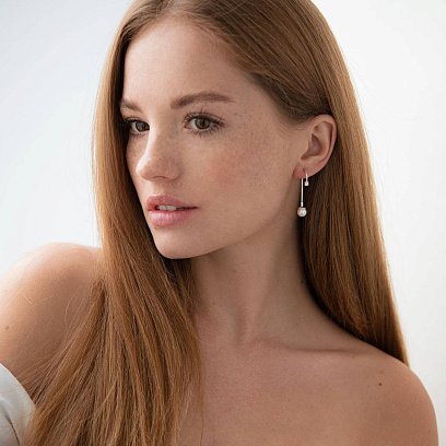 Срібні сережки жіночі (фіаніт, шт. перли) 121310 №3