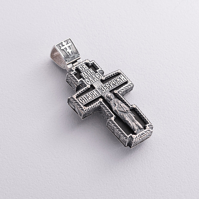 Срібний хрест "Розп'яття. Св. Миколай. Спаси і Збережи" з ебеновим деревом 1774 №5