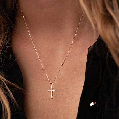 Колье "Крестик" в красном золоте (фианиты) кол02319 №6