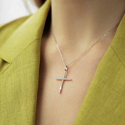 Золоте кольє "Хрестик" з діамантами колб0183va №6