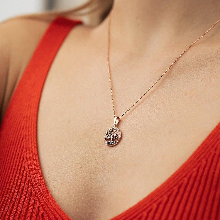 Кулон "Древо жизни" с фианитами (красное золото) п03822 от ювелирного магазина Оникс - 1