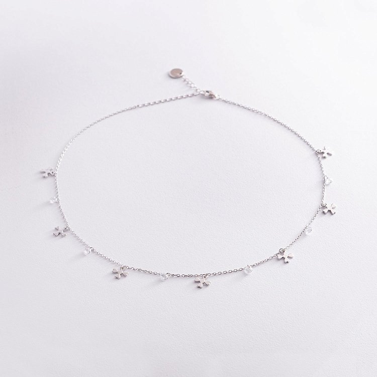 Срібне кольє "Конюшина" з фіанітами 181139 від ювелірного магазину Онікс