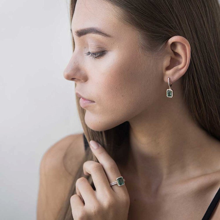 Золотые серьги с празиолитом и фианитами с04176 - 4 Золотые серьги с празиолитом и фианитами с04176 от ювелирного магазина Оникс - 4