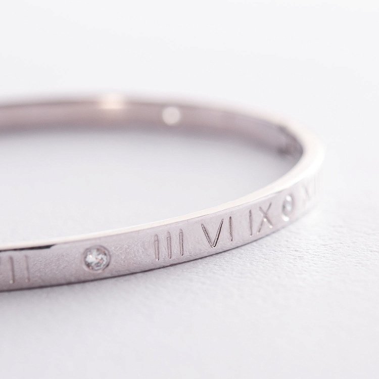 Жорсткий срібний браслет "Римські цифри" з фіанітами 141326 від ювелірного магазину Онікс - 3