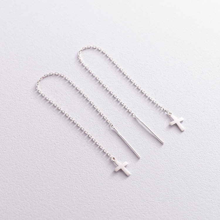 Серебряные серьги - протяжки "Крестики" 123100 от ювелирного магазина Оникс - 4