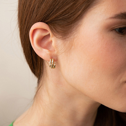 Сережки - кільця "Змії" у жовтому золоті (фіаніти) с09378 №6