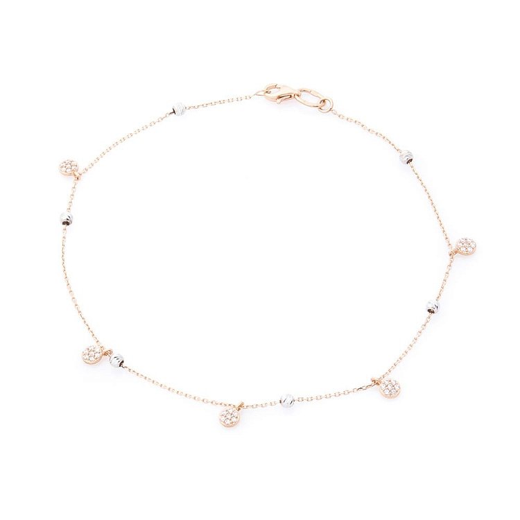 Золотой браслет на ногу с фианитами б03641 от ювелирного магазина Оникс