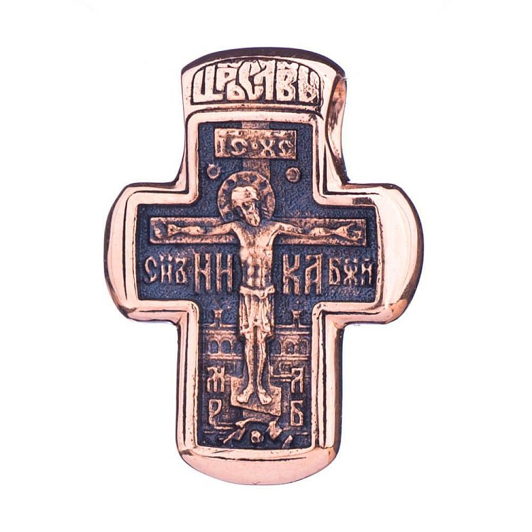 Православний хрест "Розп'яття. Ангел Господній. Іоанн Предтеча" (чорніння) п01614 від ювелірного магазину Онікс - 2